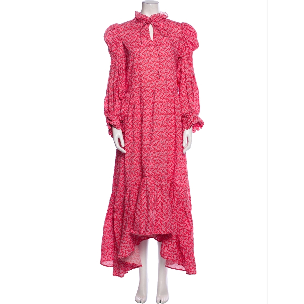 Horror Vacui Pink Long Sleeve Ruffled Maxi Dress